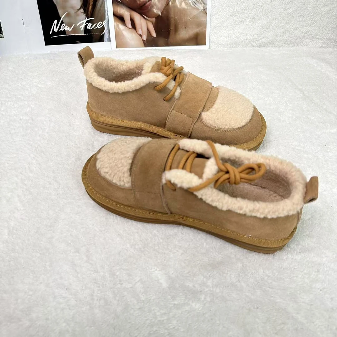 冬季新款百搭高级感拼色毛毛靴 H1842