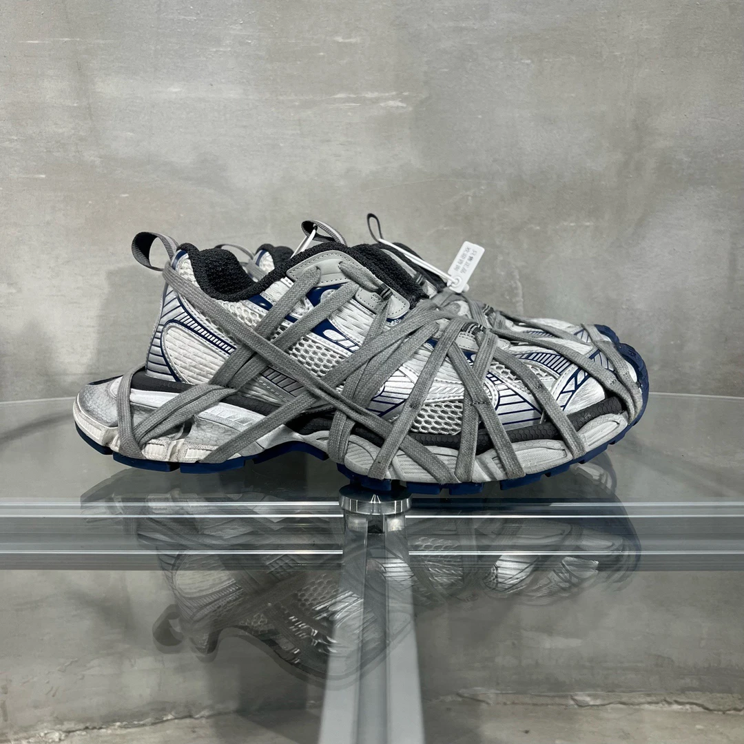 99新 Balenciaga/巴黎世家 3XL 蓝银疯狂绑带老爹鞋 43码 YH23435