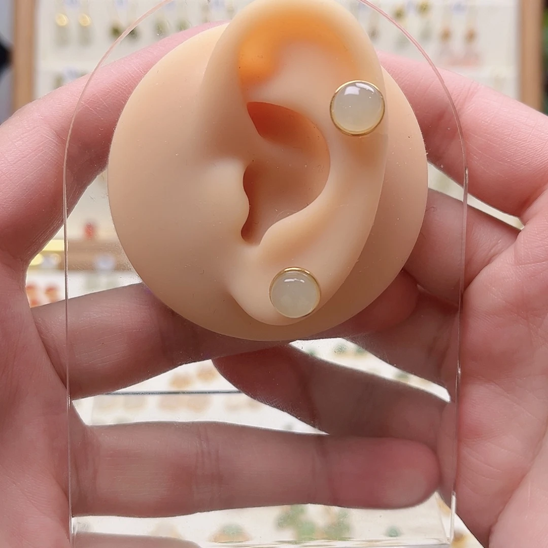 和田玉银S925镶嵌耳饰