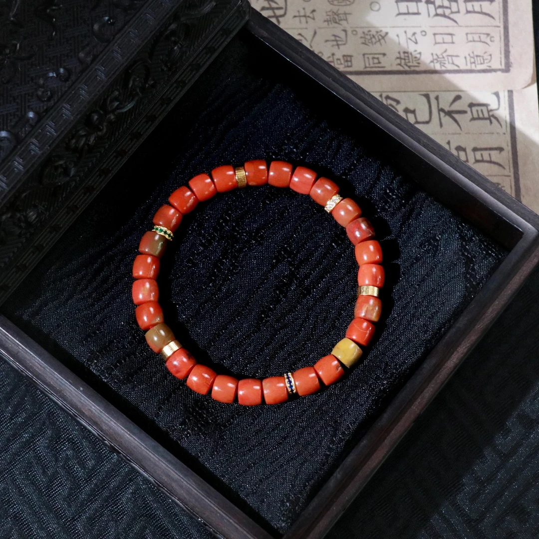 【南红】· 心喜 ·  包浆直切手串