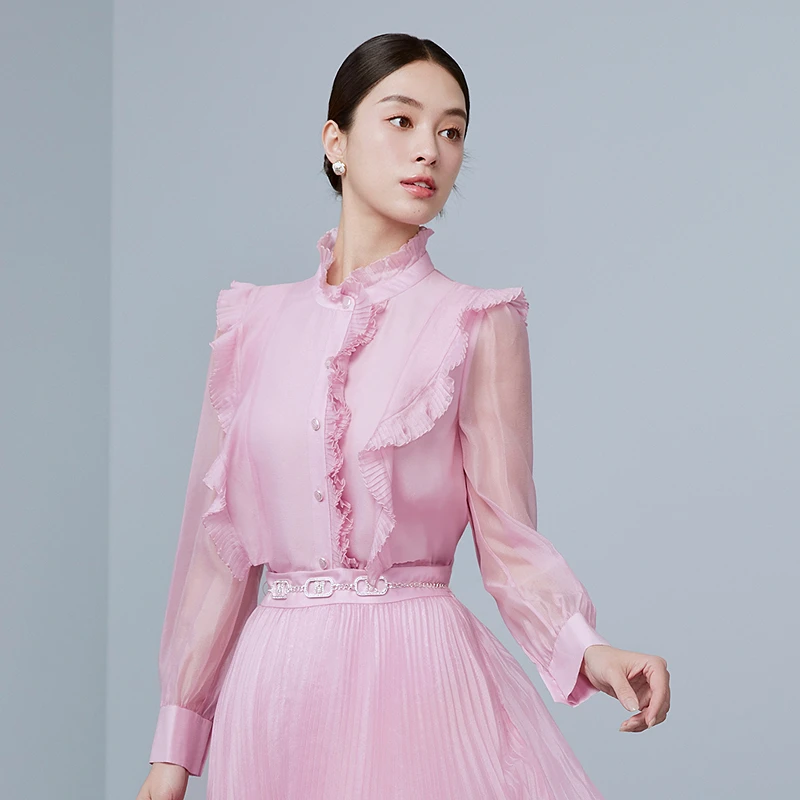 浅玫紫色垂坠缎设计感衬衫2025年新款舒适亲肤-MJGB01WBL737L51