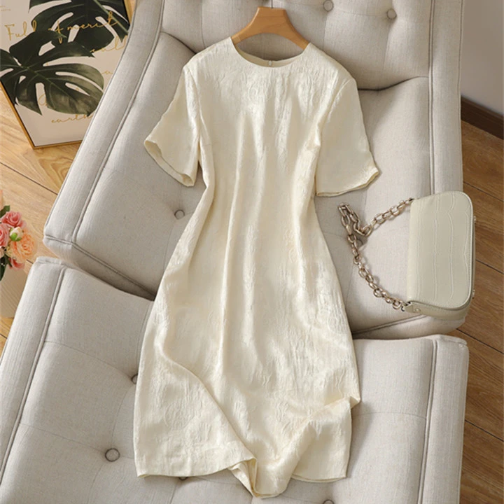 重磅推出：真丝冠乐绉【浮雕提花】新中式女装中袖桑蚕丝连衣裙裙子