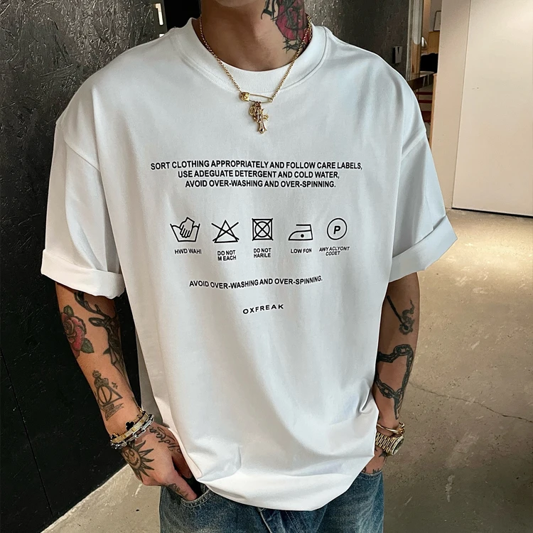 OXFREAK「图形组合印花」纯棉重磅美式短袖t恤男圆领宽松情侣半袖