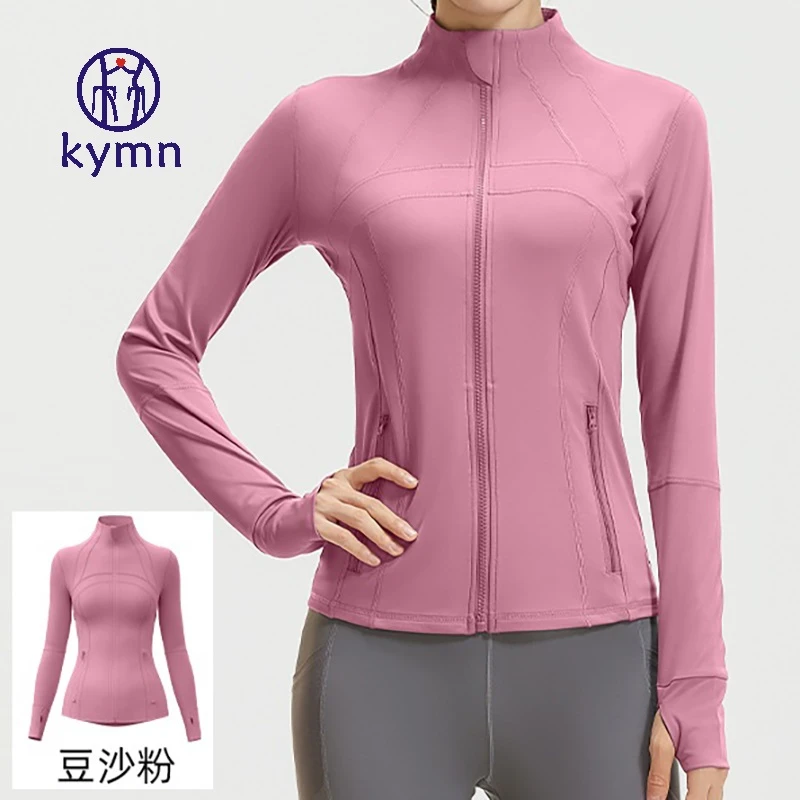 kymn时尚拼接显瘦健身透气户外弹力口袋跑步运动长袖瑜伽服外套女
