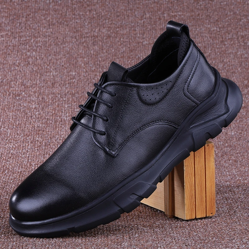 EAEOVNI男士商务休闲皮鞋男透气英伦韩版软底厚底系带百搭皮鞋男