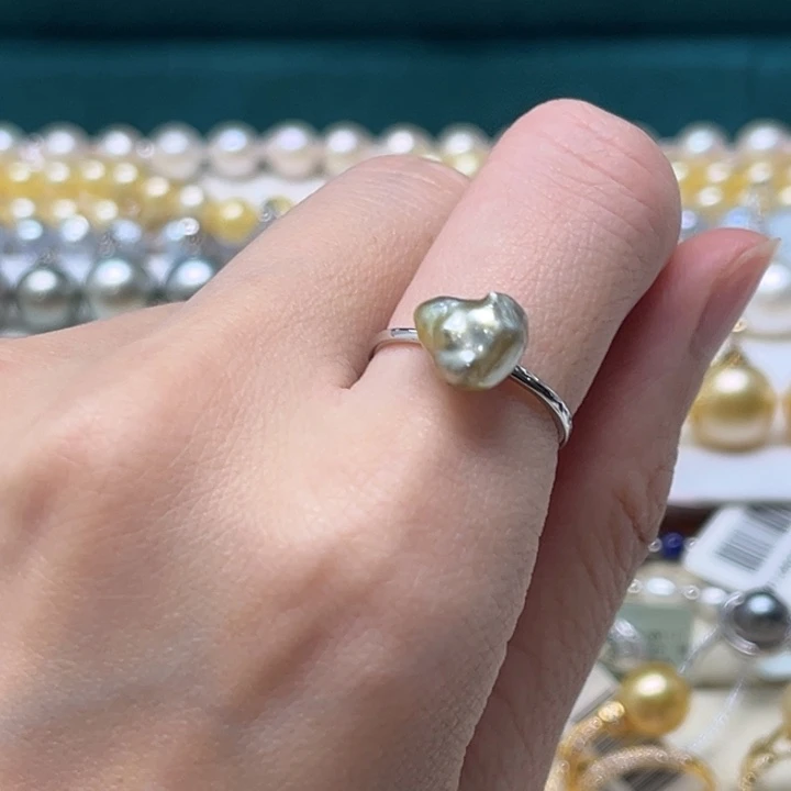 海水珍珠戒圈银S925镶嵌83号
