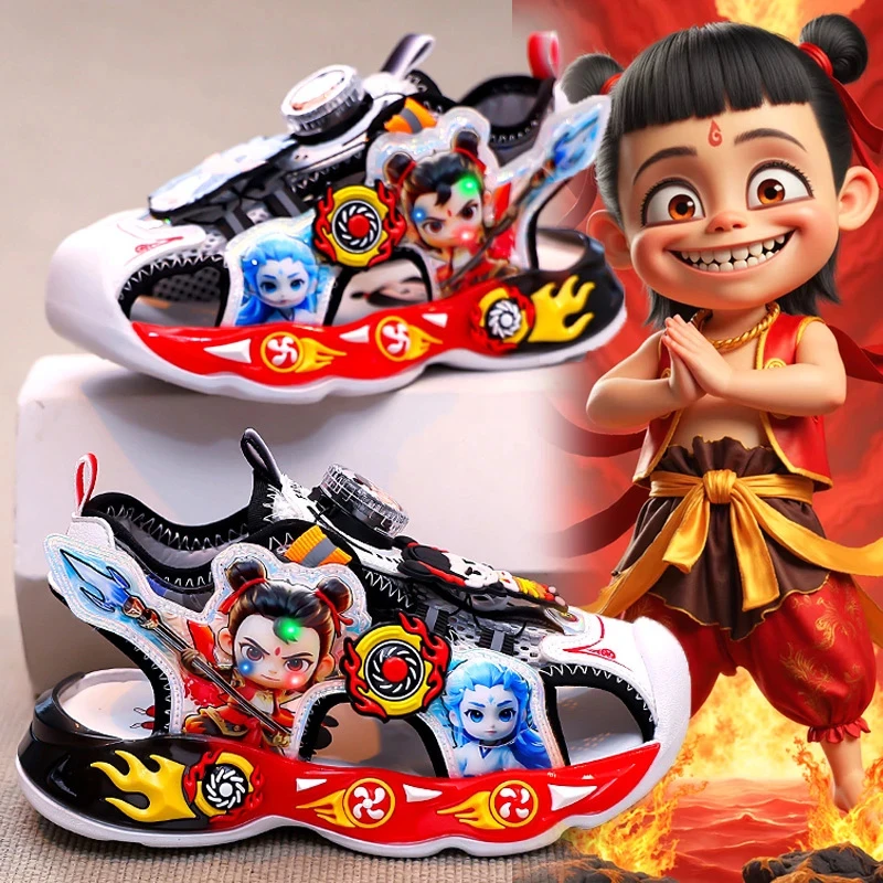 哪吒敖丙男童凉鞋夏季2025新款发光儿童鞋子运动包头鞋防滑沙滩鞋