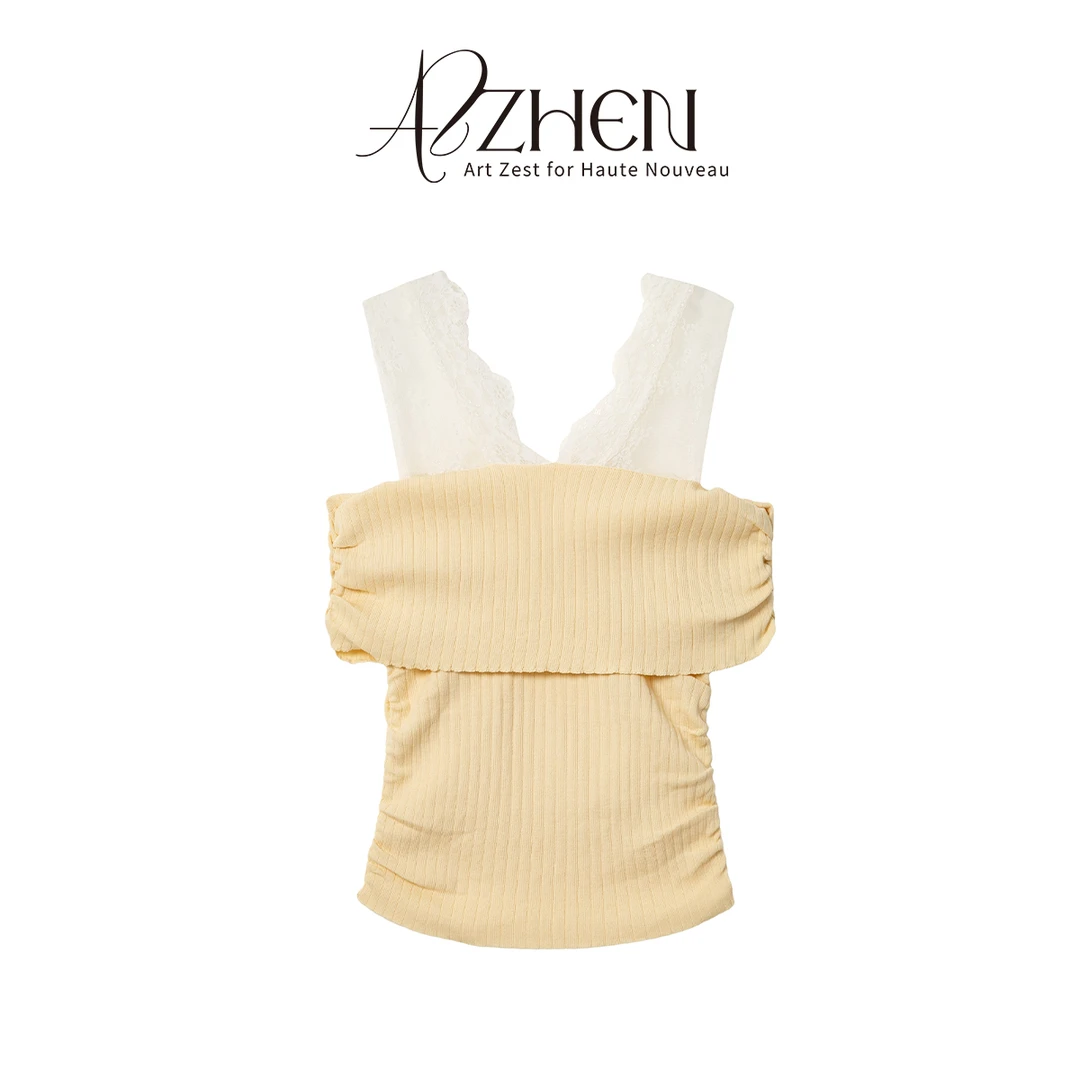 AZZHEN【蔷薇凝香】针织蕾丝上衣AZ4KBT16-00百搭修身打底衫内搭