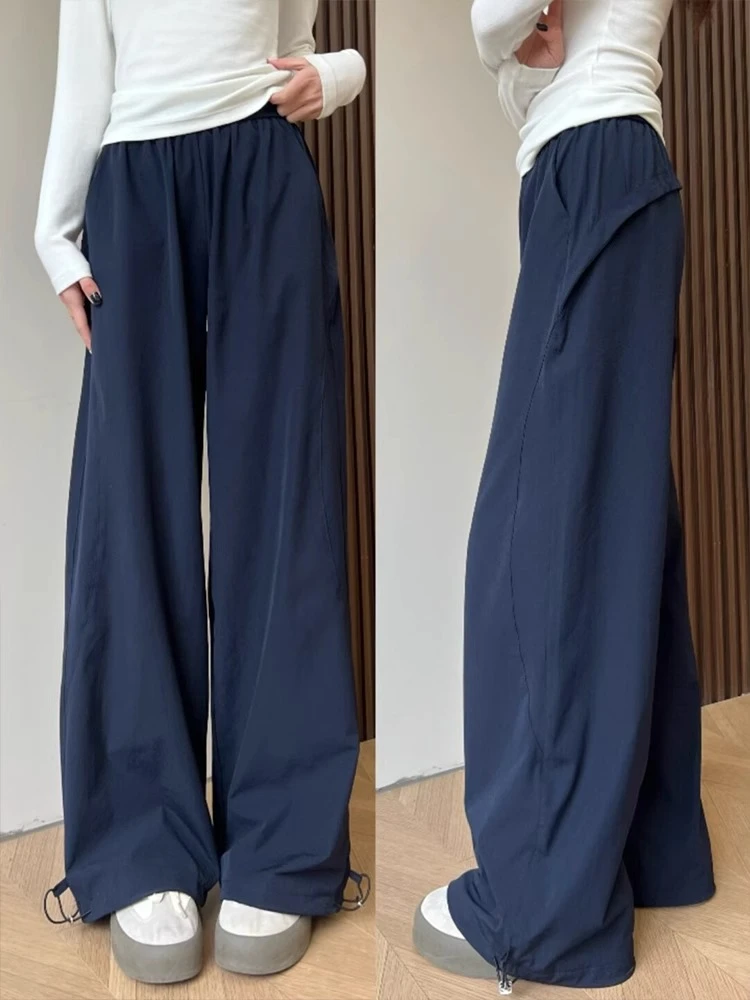 锦纶冰丝速干高腰工装裤子女夏季新款显瘦阔腿裤休闲运动裤女宽松