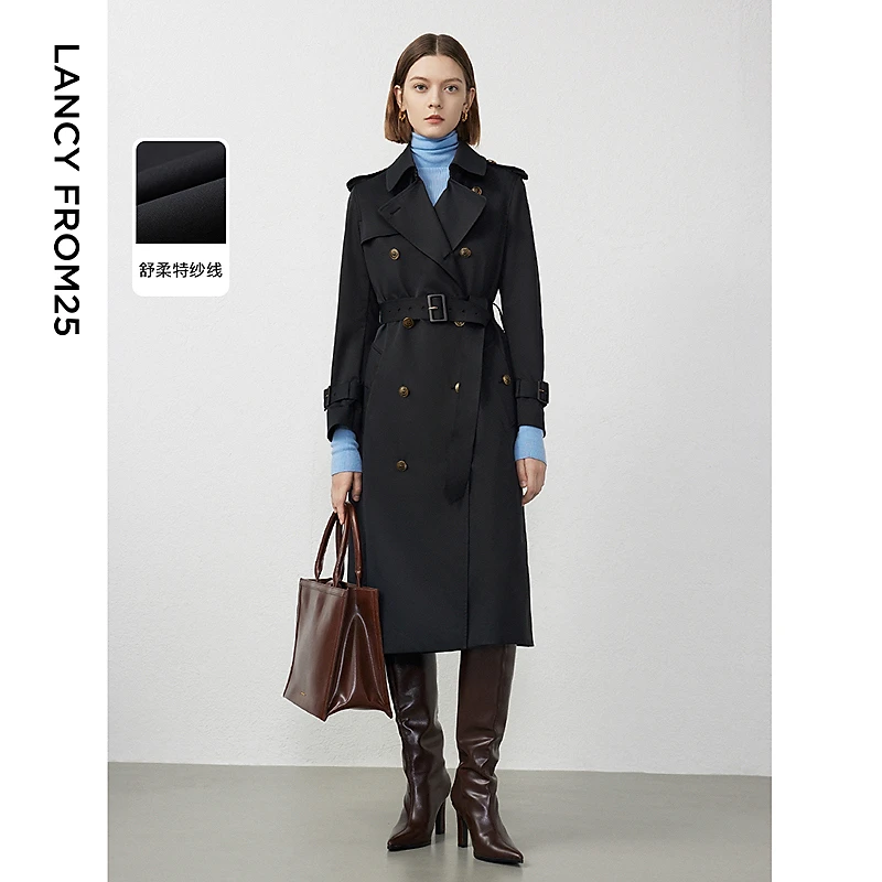 朗姿新品复古法式中长款外套大衣女季新款收腰正肩风衣高级欧若