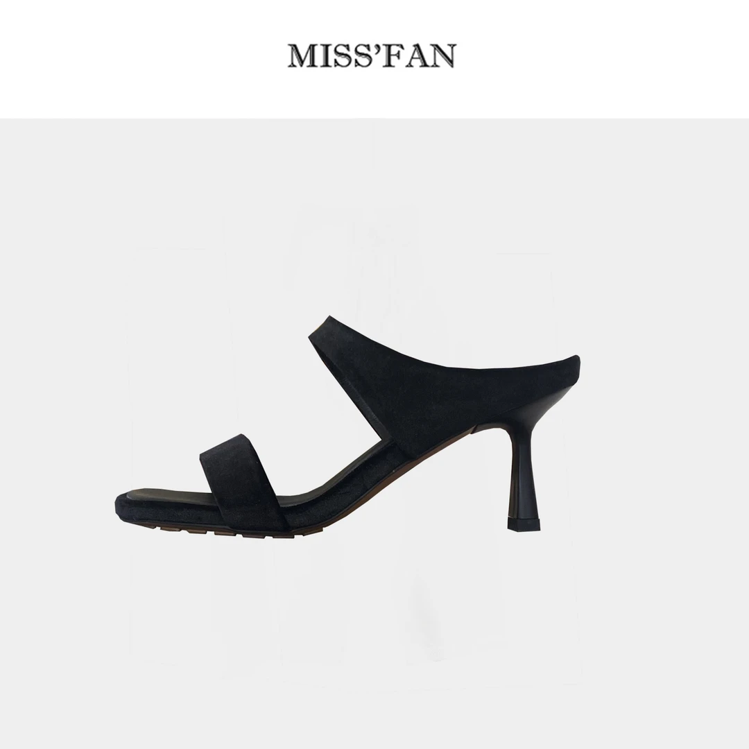 「冷艳优雅高跟鞋」 羊皮垫脚 丝绒露趾高跟鞋