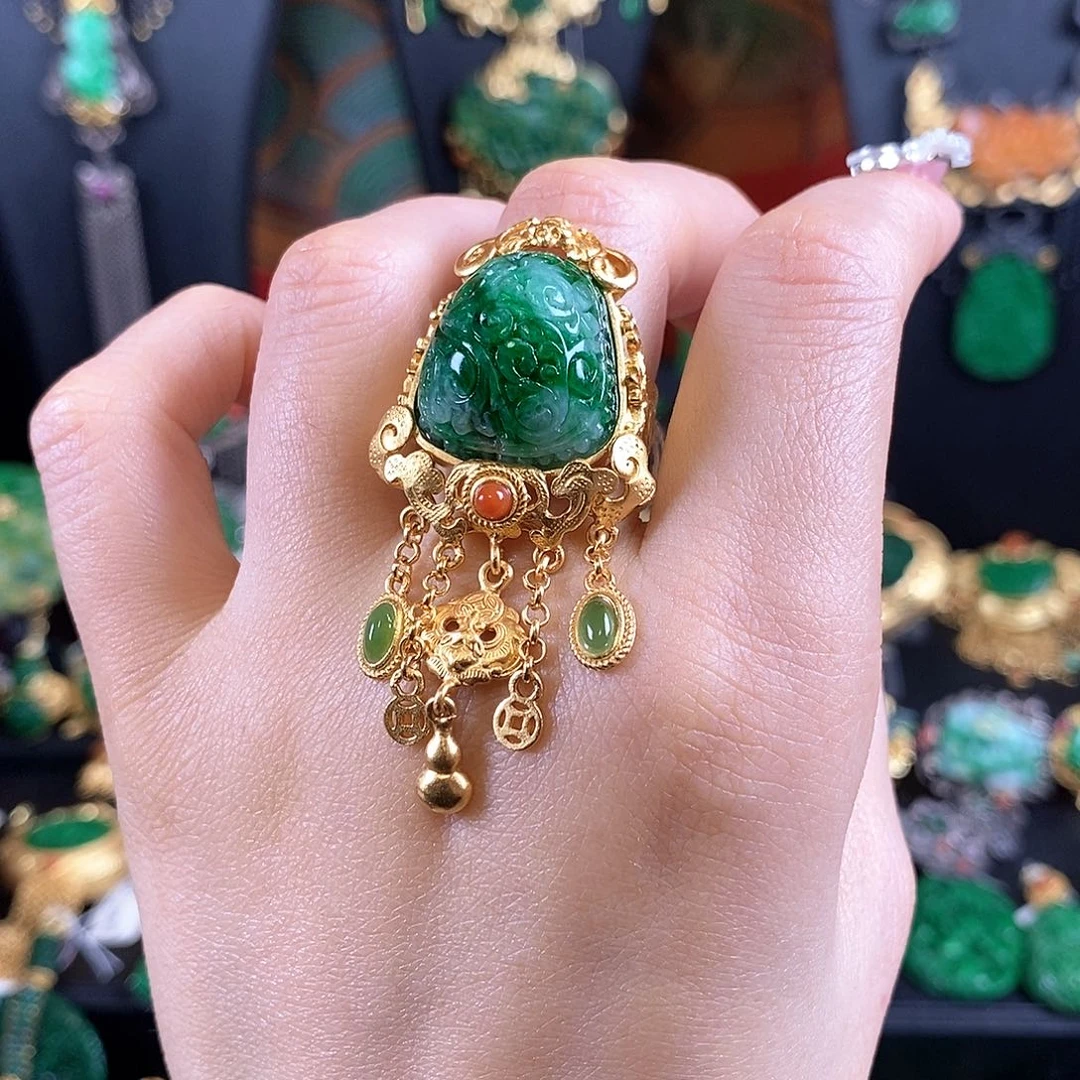 翡翠银S925镶嵌戒指戒指