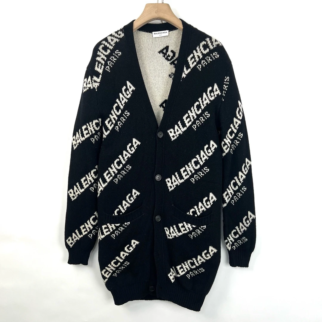 95新 Balenciaga/巴黎世家 36码/黑色弹幕满印针织开衫/06403