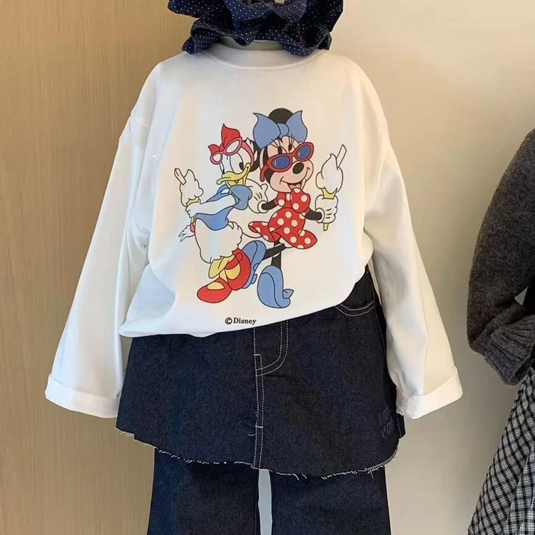 中小童女宝宝韩系纯棉长袖T恤春款2025新款洋气卡通休闲百搭上衣