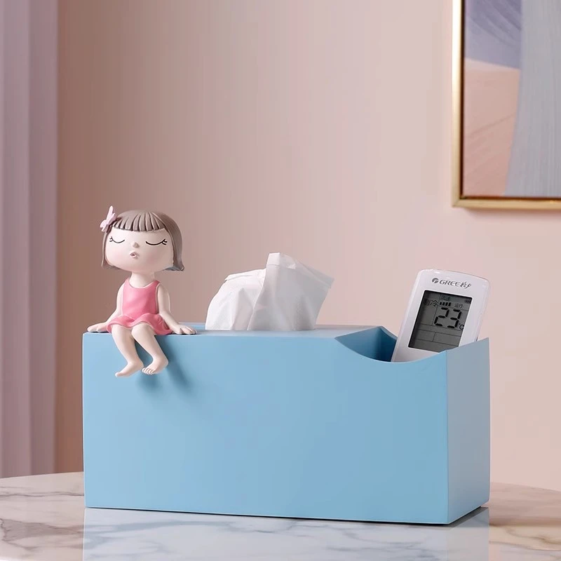 嘟嘴女孩纸巾盒客厅桌面茶几可爱抽纸盒家用新款高级感餐巾纸盒