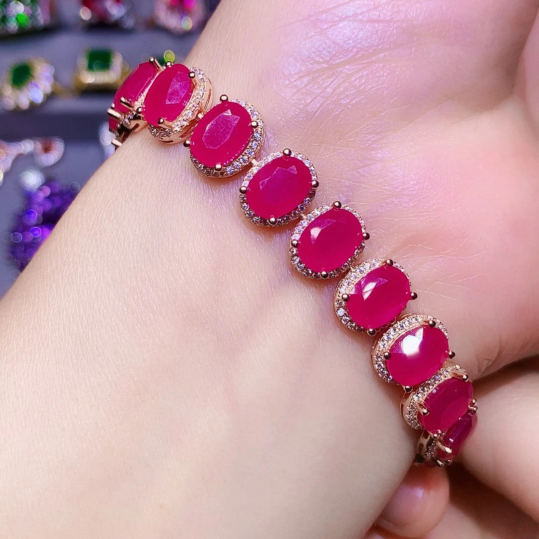 银S925镶嵌手链红宝石