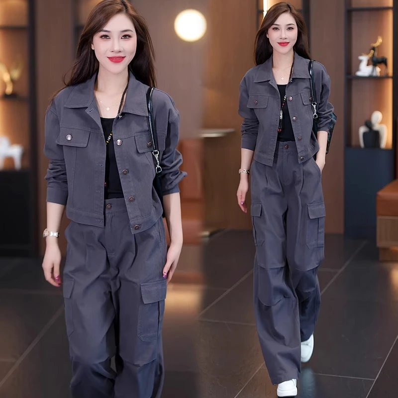 减龄高级感时尚套装女2025春季穿搭休闲工装牛仔外套阔腿裤两件套