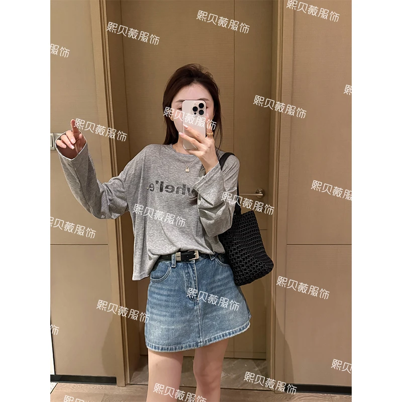 熙贝薇9 韩系慵懒风字母印花薄款宽松防晒长袖上衣T恤 G7763