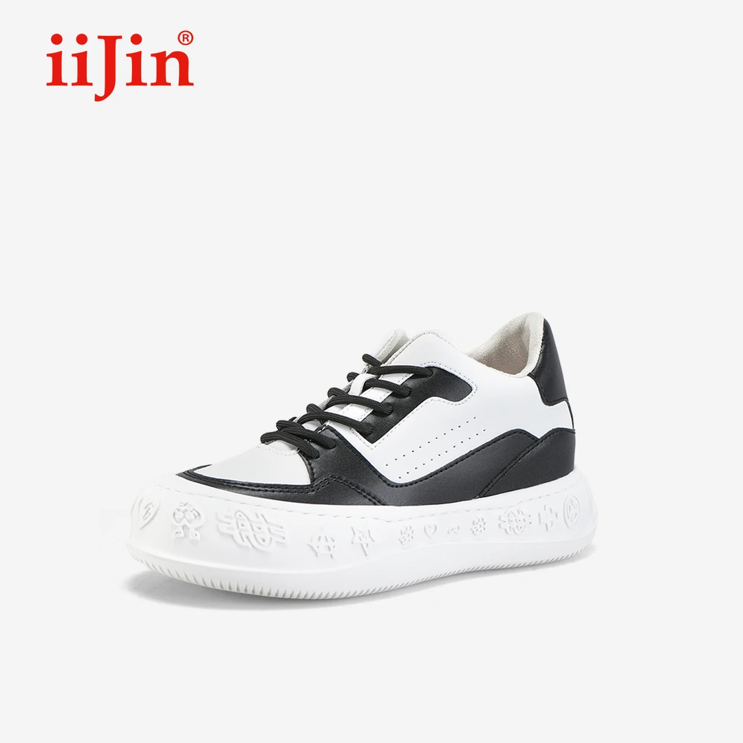 iiJin艾今24新品7cm超轻厚底内增高涂鸦元素休闲小白鞋女AF136RXA