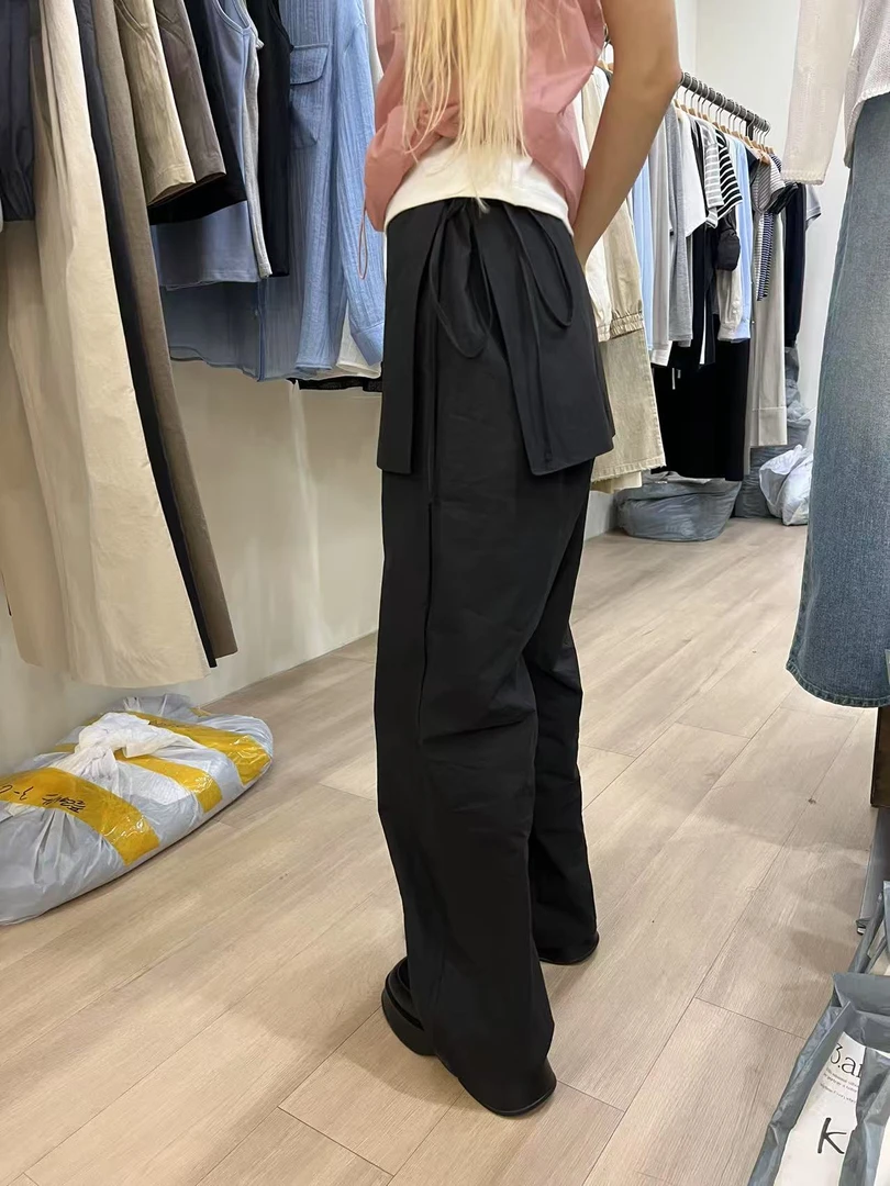 韩国东大门正品女装时尚纯色系带P链休闲裤042807（NO退NO换）