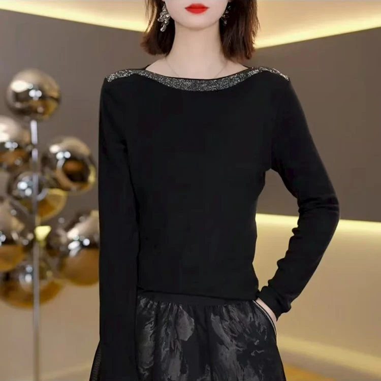 爆款2025秋季新款时尚一字肩长袖洋气女装打底衫上衣