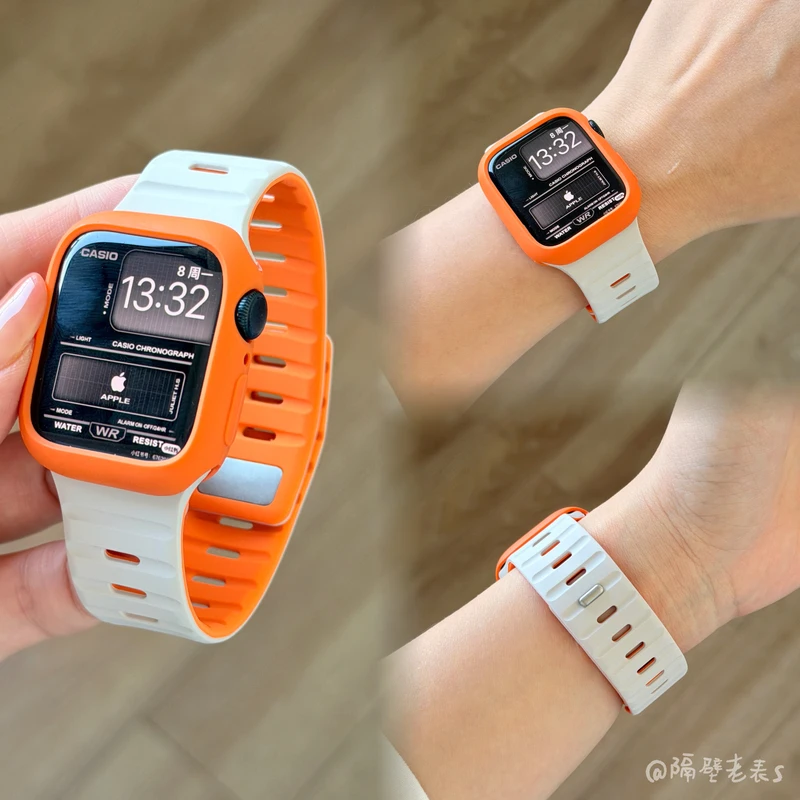 适用苹果手表带Applewatch11磁吸钉扣运动硅胶肤感iwatch10SE透气