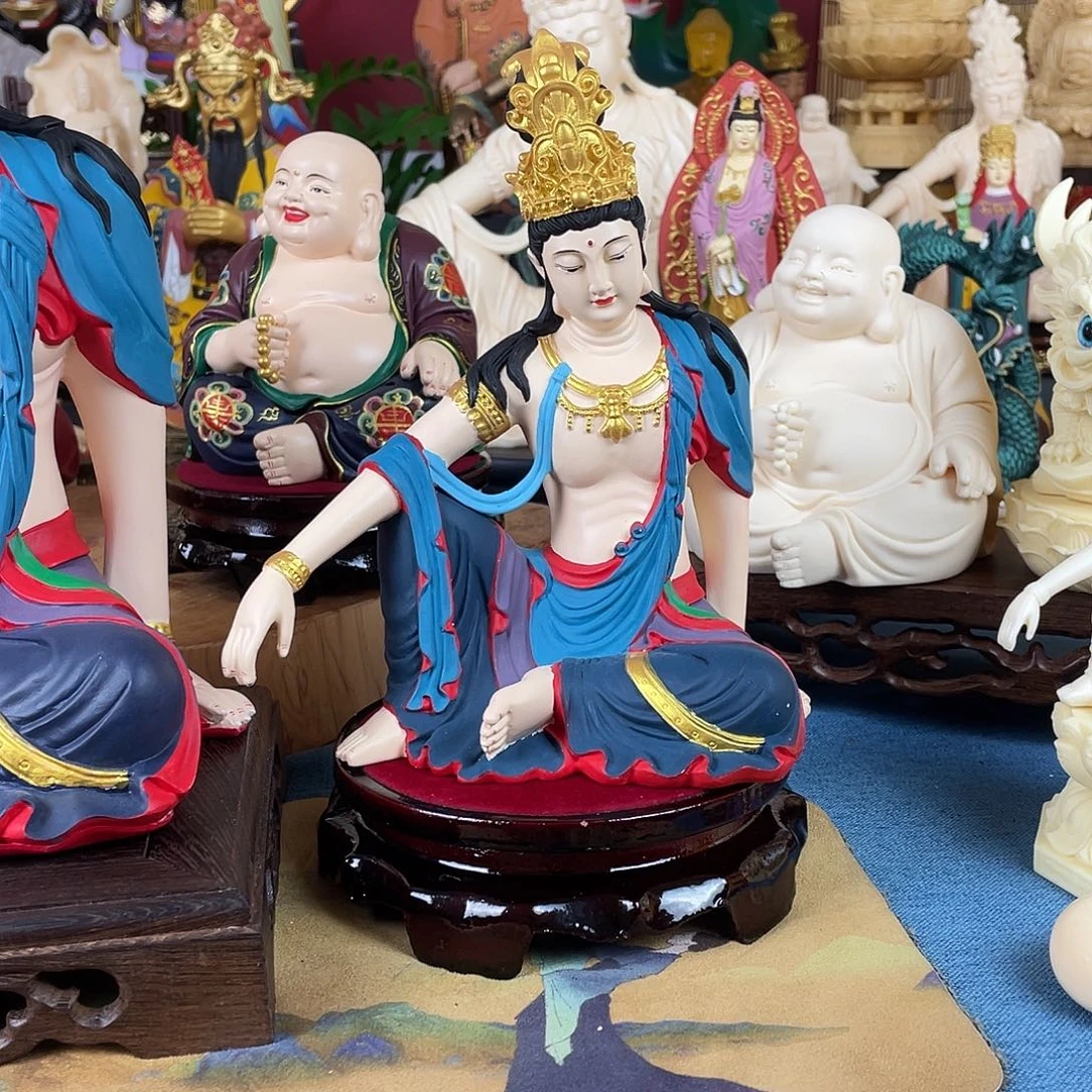 童***粉石材自在观音摆件20