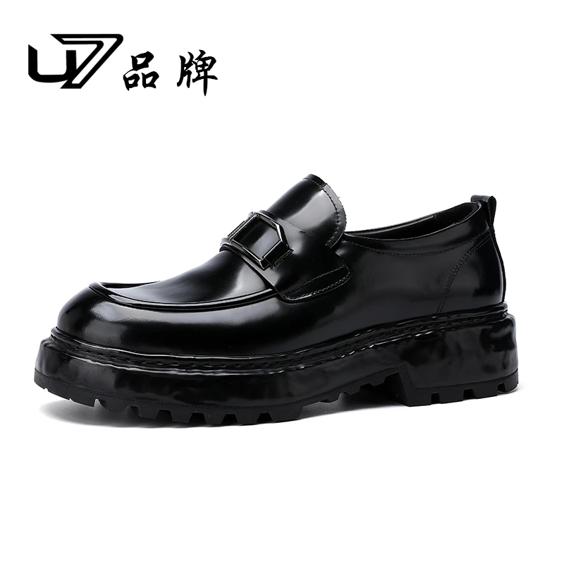 U7品牌男鞋开边珠牛皮时尚百搭男士高端百搭轻便耐磨商务休闲皮鞋