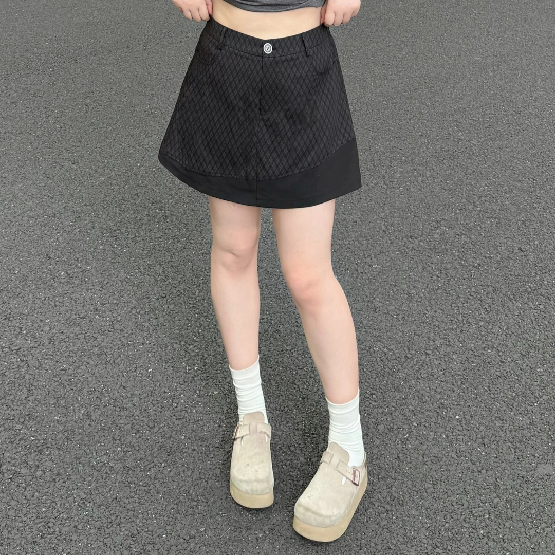 维维&南岛风特大码女装夏胖mm显瘦a字正反拼接短款格子半裙ZWW732