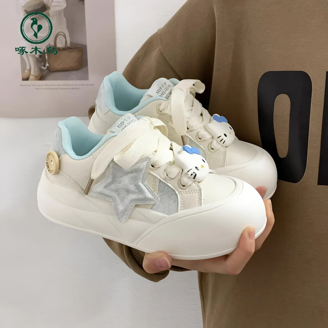 【啄木鸟】厚底板鞋女秋季新款小白鞋可爱校园风学生运动鞋百搭休闲