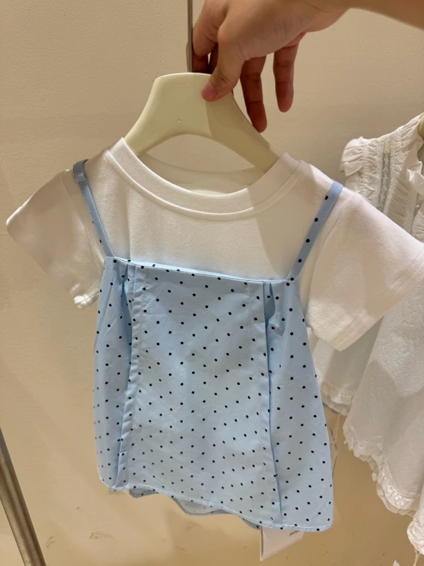 纯色薄款夏季少女风休闲风女套装女宝夏装洋气泡泡袖