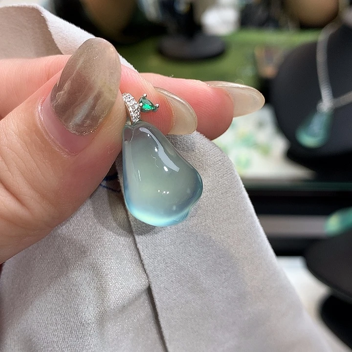 蛇纹石玉银S925镶嵌颈饰