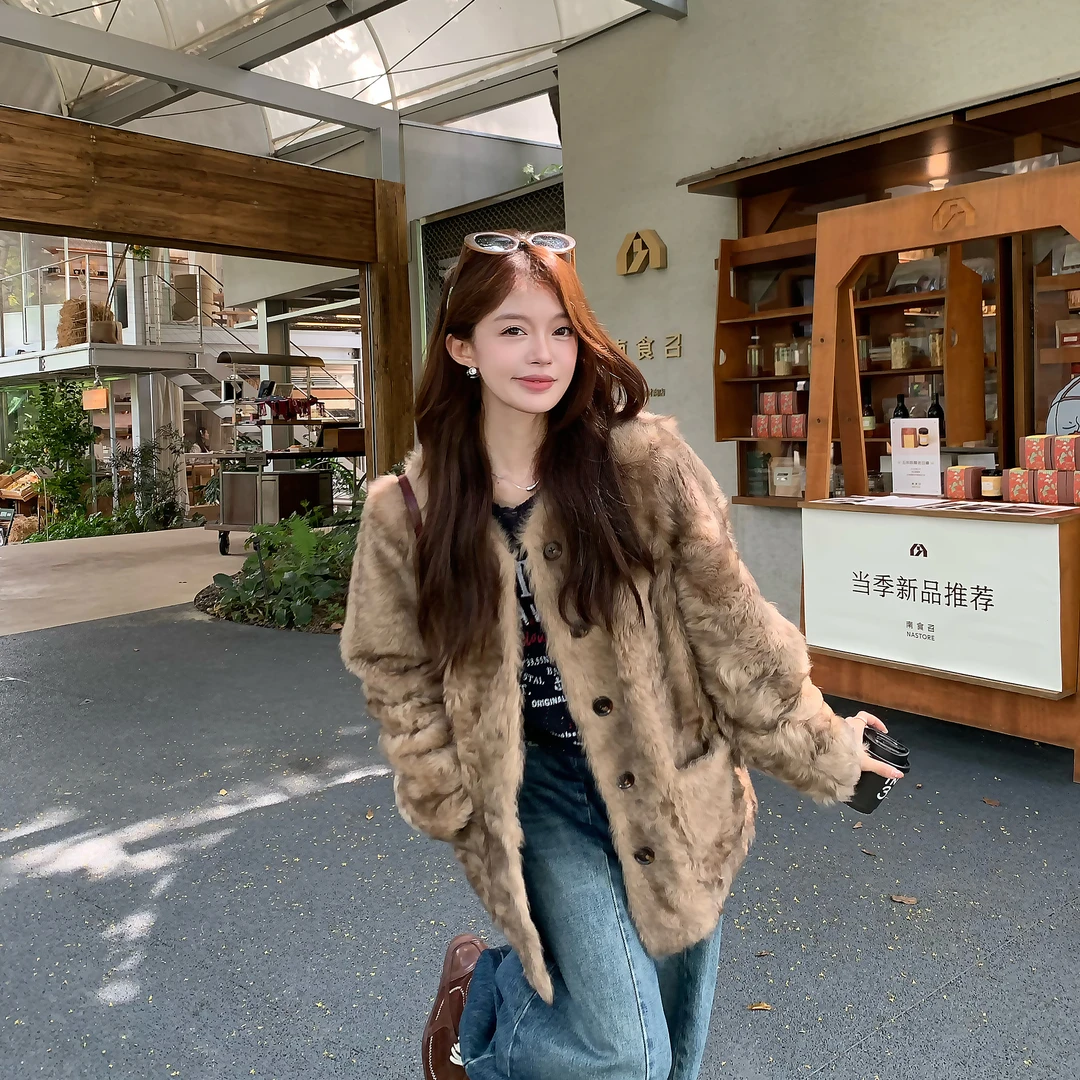 2025新款中长款小湖羊皮毛一体羊羔毛皮草外套女冬加厚百搭