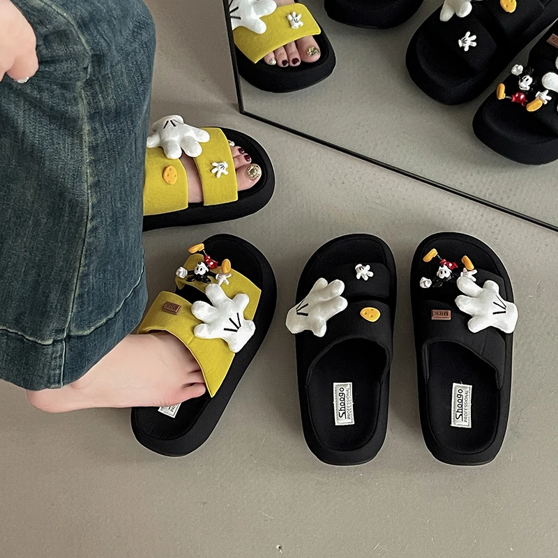可爱卡通老鼠手掌一字拖鞋女士2025夏季新款时尚百搭外穿居家凉拖