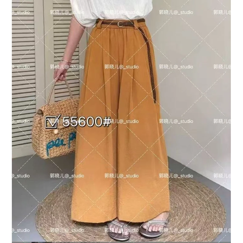 【送腰带】多元2025夏季麻料九分阔腿裤纯色腰带宽松显瘦百搭简约