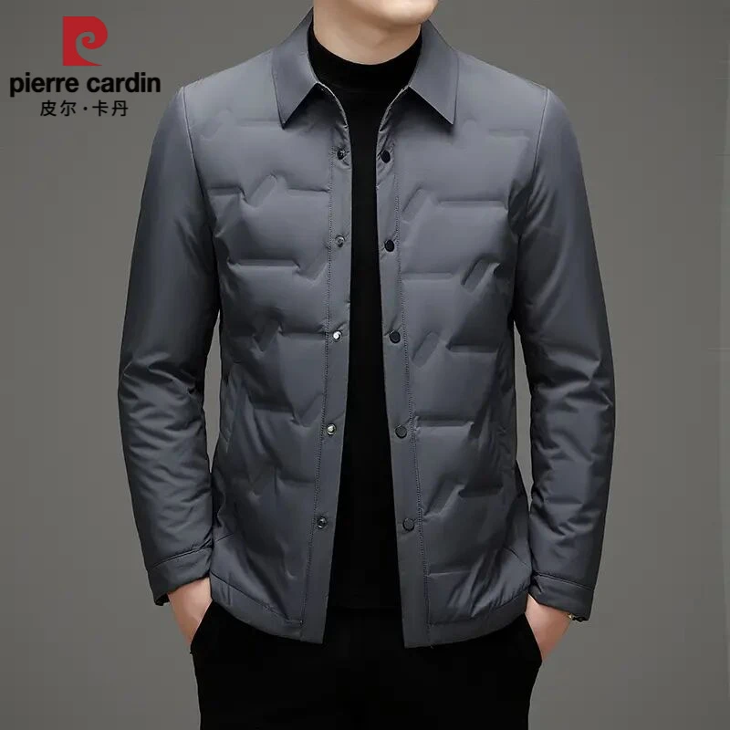 皮尔卡丹2025新款冬季高档短款时尚潮流翻领轻薄保暖羽绒服男士