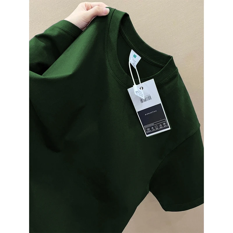 墨绿色重磅T恤男夏季新疆长绒棉内搭短袖美式复古cleanfit半截袖