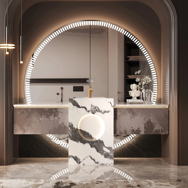 铂帝斯高端酒店轻奢风岩板立柱盆浴室柜组合卫生间洗漱台盆HS018