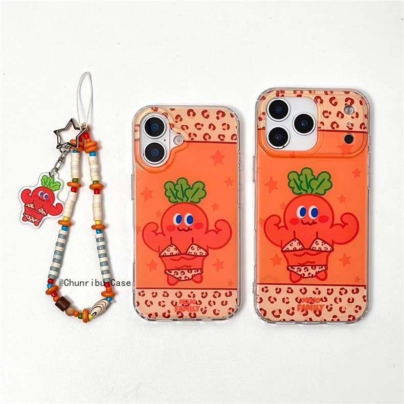 可爱卡通搞怪橙色肌肉胡萝卜适用苹果17/16promax手机壳15/14/13