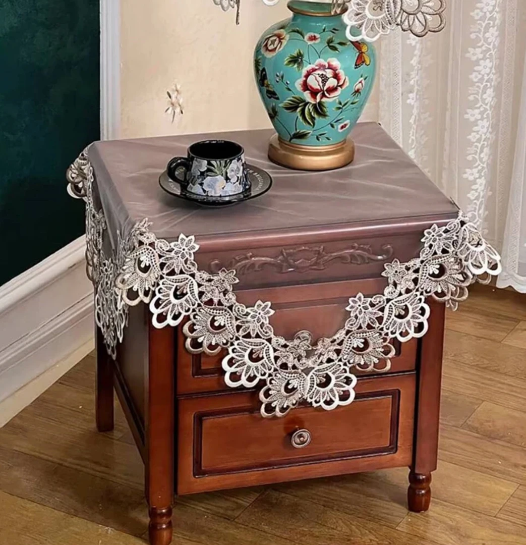 床头柜空调沙发盖巾冰箱圆桌进口高织网纱水溶百双色花边防尘盖巾