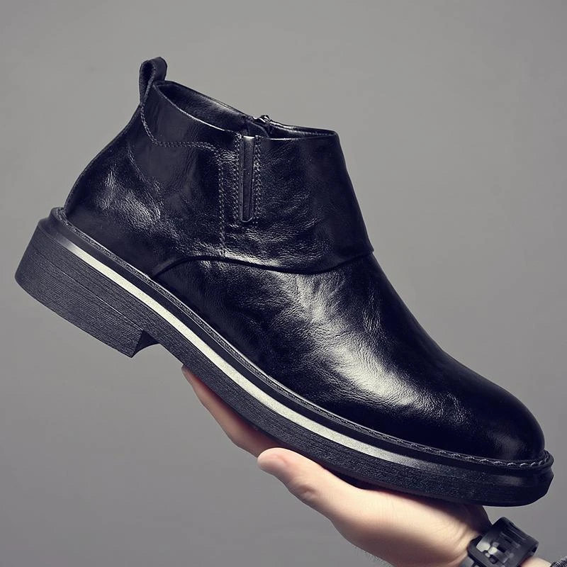 马丁靴男款中帮短靴秋冬季新款英伦真皮皮鞋加绒保暖男士切尔西靴