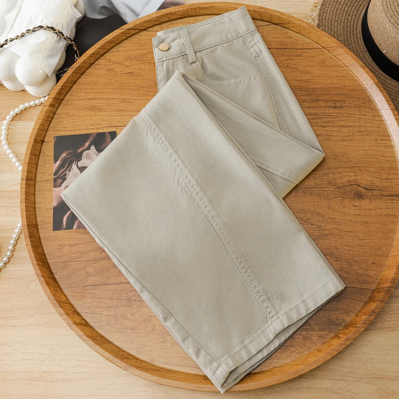 卡其色直筒牛仔裤女士2025年春秋季新款高腰休闲宽松时尚阔腿裤子