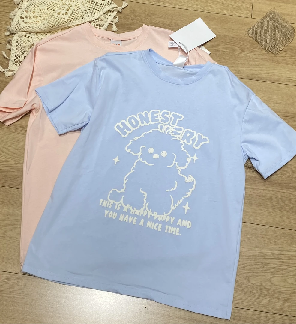 【MIDUO米多】（401）唯一小狗印花女士大版短袖上衣