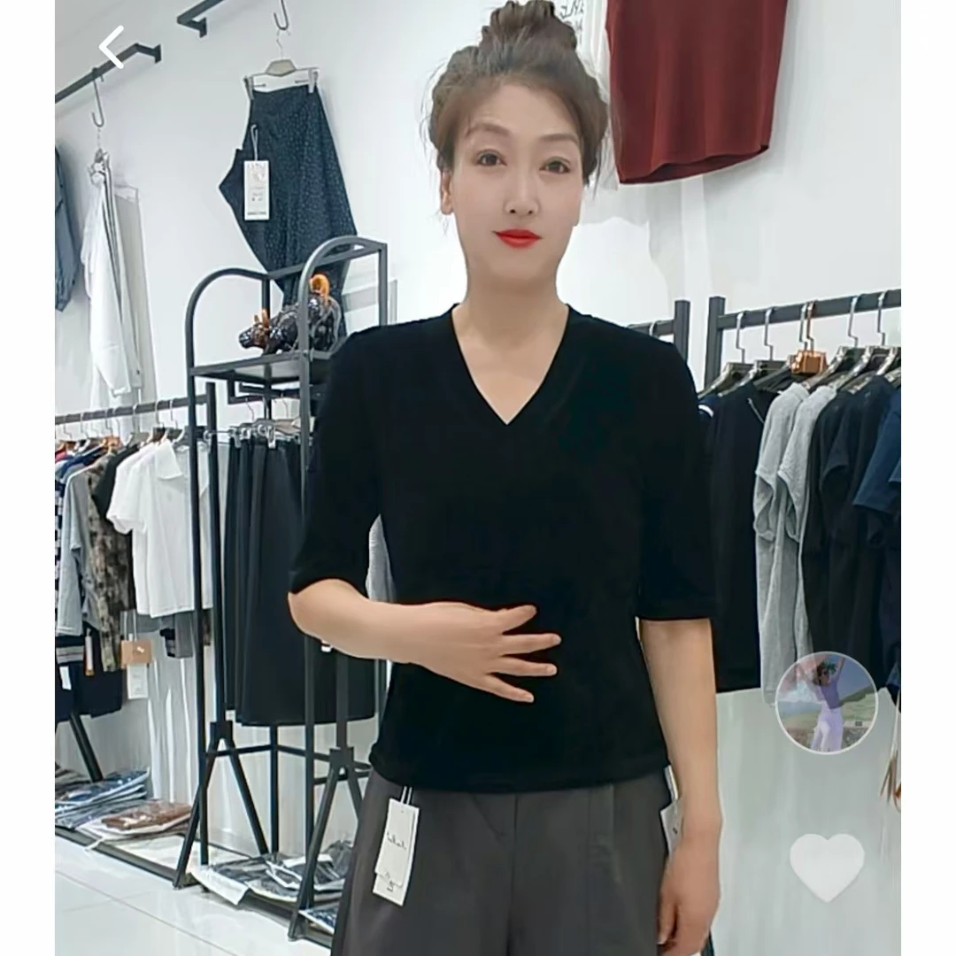 时尚显瘦v领丝绒中袖701