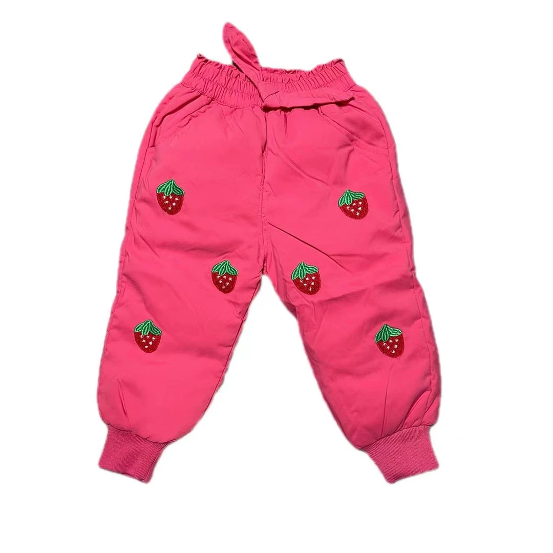 儿童草莓绣花休闲保暖冬季羽绒裤