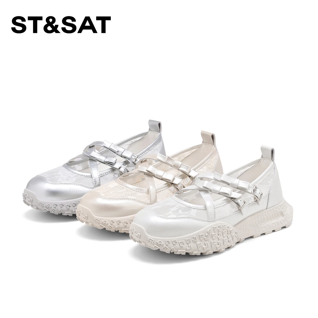 St&Sat/星期六浅口绣花单鞋女2025夏季新款厚底百搭透气休闲鞋