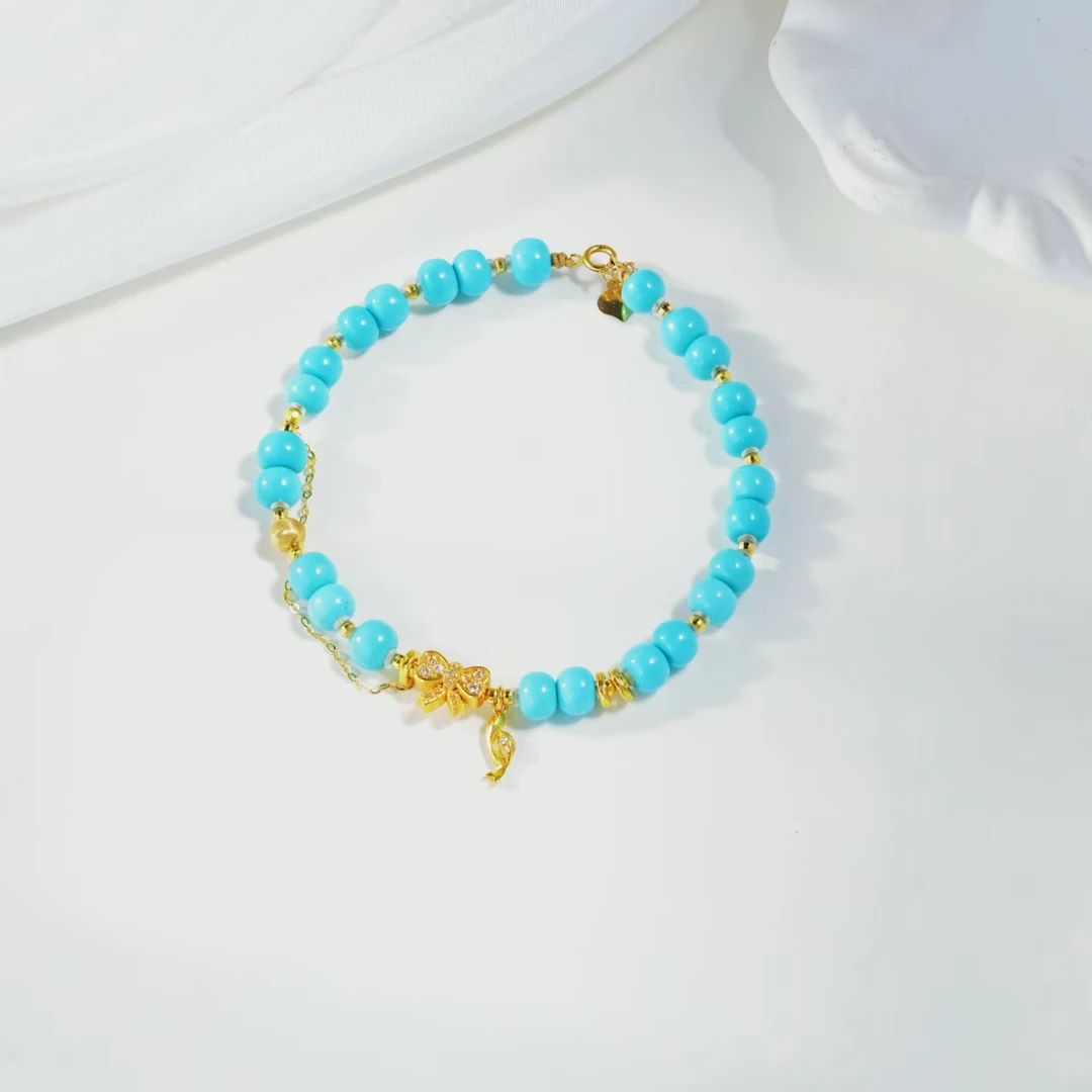 【伽蓝】花奢珠宝 绿松18k金时尚手链（多样性发货）