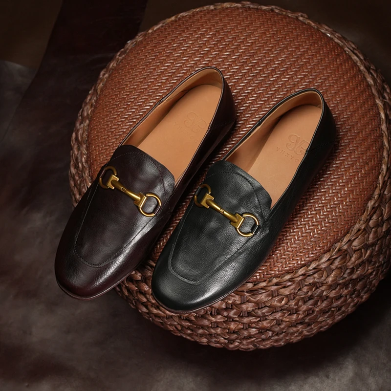 圆头乐福鞋女舒适软底妈妈鞋百搭真皮豆豆鞋平底单鞋英伦风小皮鞋