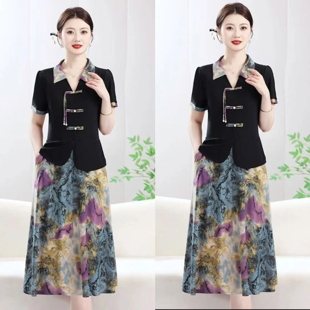 【吉遇优选】3247-1#新款冰雪丝弹力缎面显瘦翻领假两件连衣裙