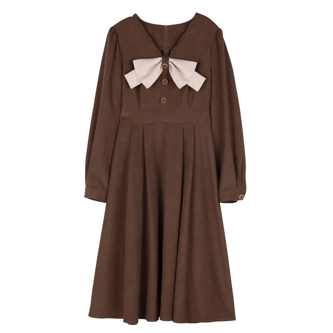 时尚甜美淑女高腰显瘦长袖连衣裙秋冬新款LCLL43ZA54